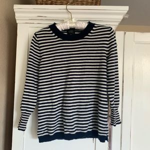 J Crew Navy and Ivory striped Cashmere Sweater